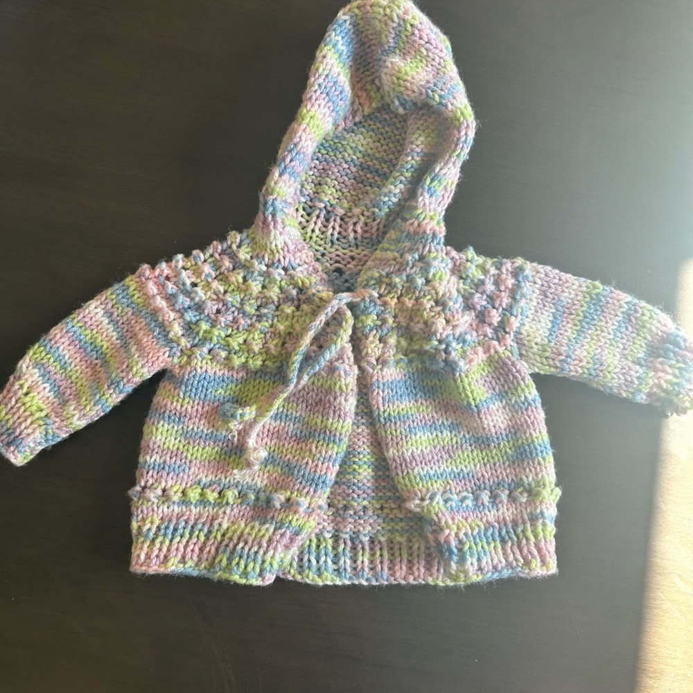 Handmade Hooded Baby Cardigan in Pastel Multicolor
